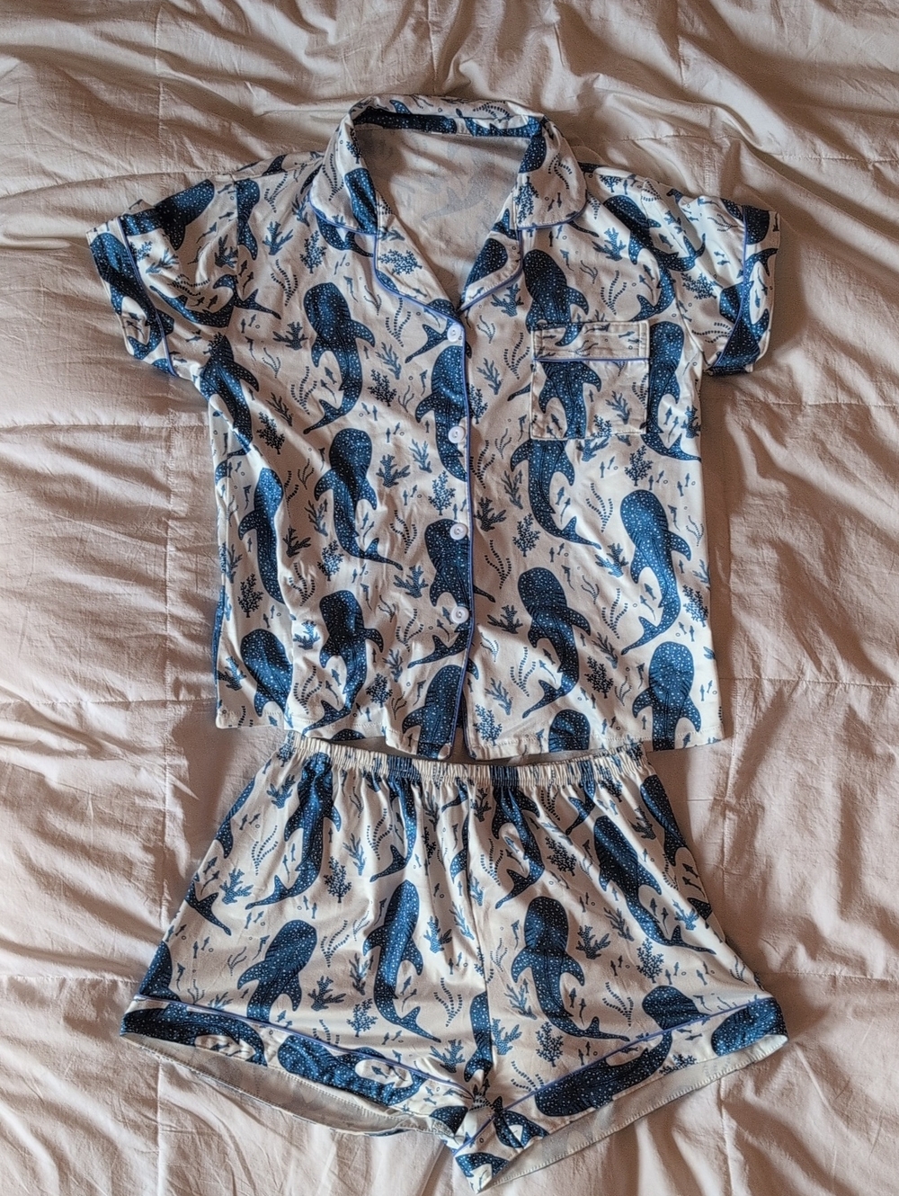 Temu Whale Shark Print Short Pajama Set